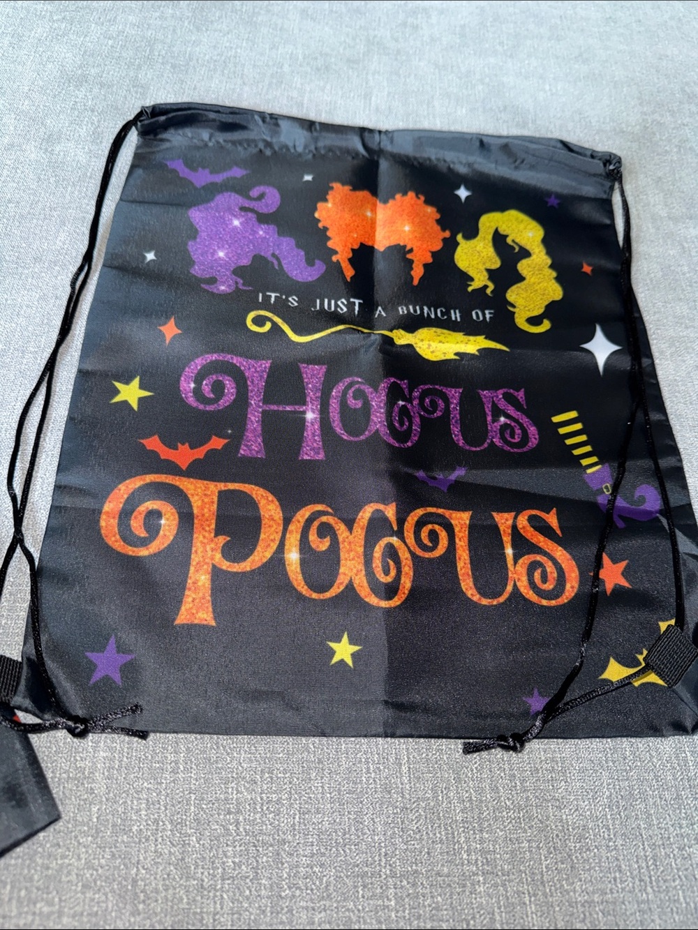 Hocus Pocus Black Halloween Drawstring Bag- 12 count
